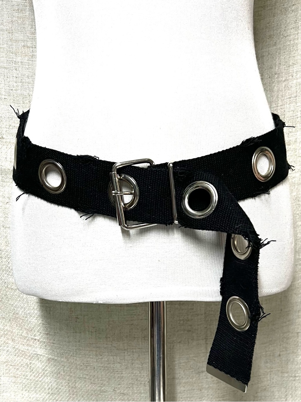 Black Canvas Grommet Belt with Silver Hardware